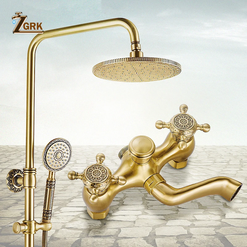 

ZGRK Shower Faucets Bathroom Mixer Taps Top Spray Rainfall Shower Head Washing Faucet Antique Shower System Plumbing Crane HS970