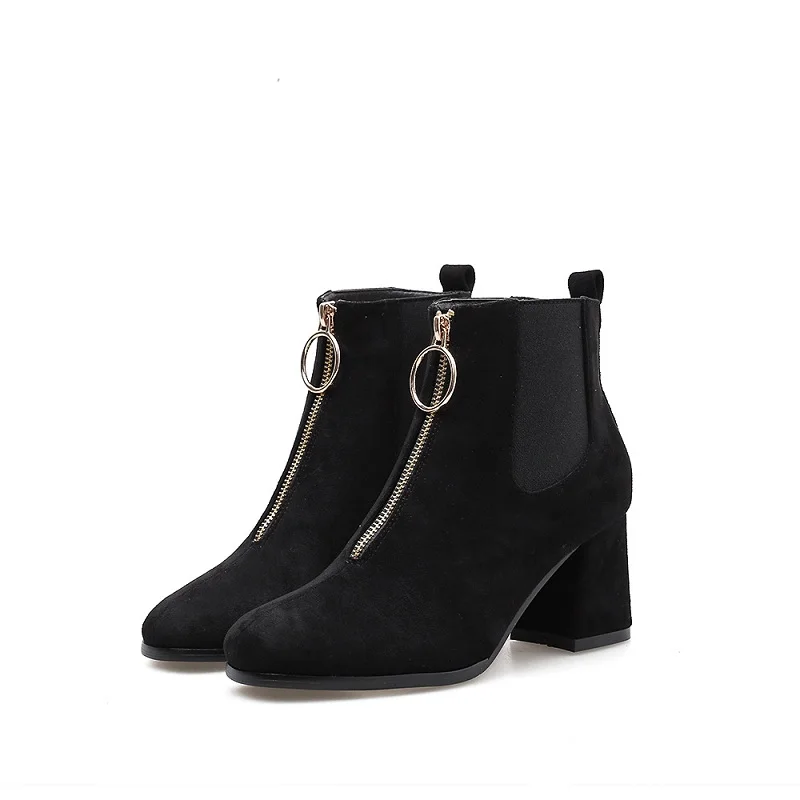 

2018 autumn and winter new suede boots wild short tube thick with velvet thick Martin boots women's boots black ljj 0116