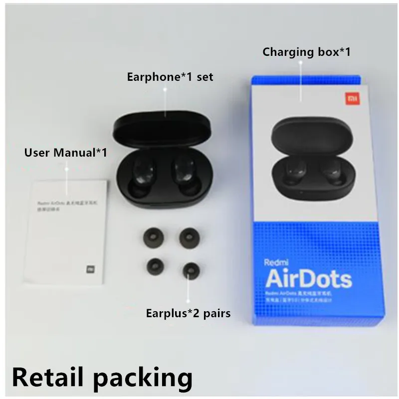 Xiaomi Redmi AirDots беспроводные стерео наушники Bluetooth 5,0 наушники с зарядным устройством наушники-вкладыши с микрофоном Handsfree наушники с управлением AI