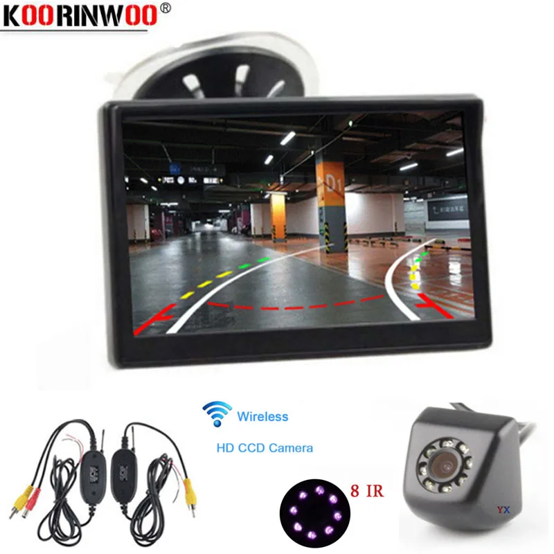 Koorinwoo 2,4G Беспроводная парковочная система, интеллектуальная динамическая траектория, обратная камера, 5 ЖК-дисплей, монитор, система безопасности