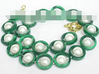 Jew3115 NATURAL GREEN MALACHITE WHITE PEARL NECKLACE AAA
