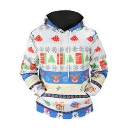 Осень 2018 г. мужской свитер Рождество с капюшоном Мода Высокое качество повседневное для мужчин печати балахон свободные 3d толстовки