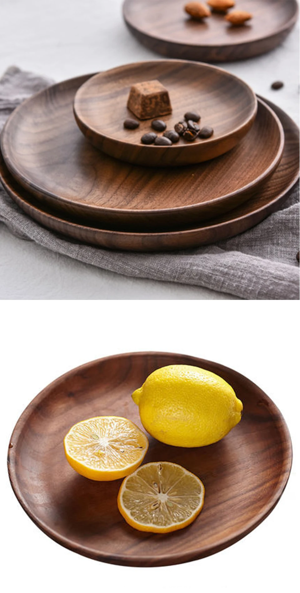 CAKEHOUD, круглая тарелка из Натурального ореха, твердая древесина, японская тарелка для сушеных фруктов, посуда для еды, посуда, поднос для воды, напитков