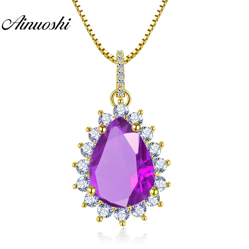 

AINUOSHI 10K Yellow Gold Droplet Halo Pendant 5 Carat Pear Cut Pink SONA Diamond Pendant Women Jewelry Gifts Separate Pendant