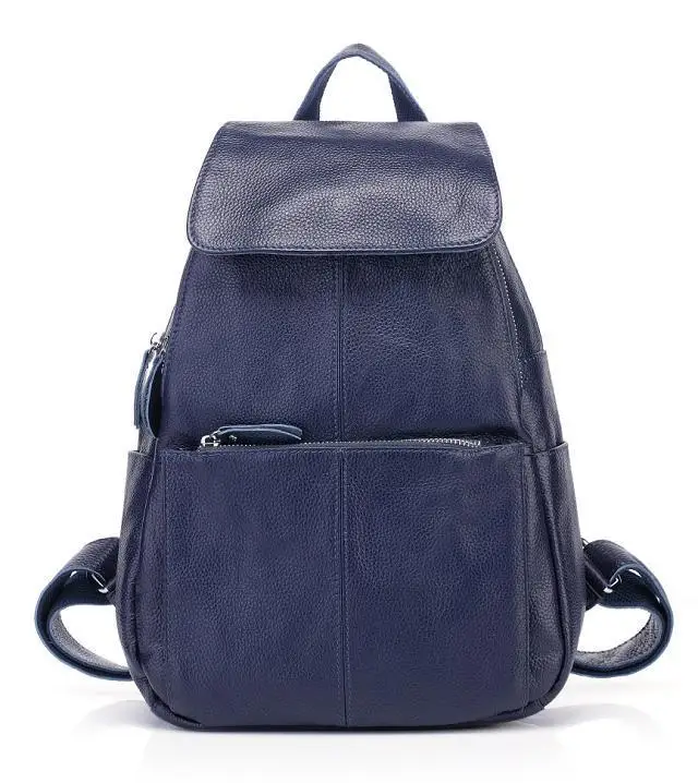 Первый слой из натуральной коровьей кожи рюкзак женский винтажный рюкзак из натуральной кожи школьная дорожная сумка большая Mochila Feminina - Цвет: dark blue