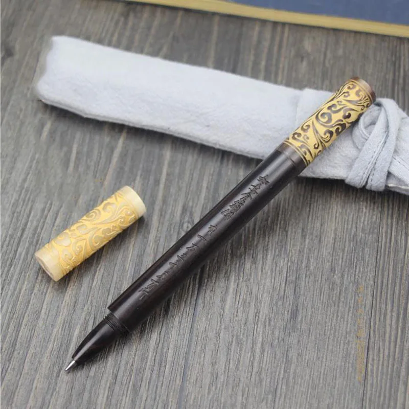 Король обезьян Золотой Cudgel руководство Blackwood Signature Pen Ox шапка с рожками с резьбой натуральный цвет роликовая ручка как роскошный подарок