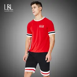 Повседневный Спортивный костюм для мужчин 2019 летний комплект новый модный бренд из двух частей футболка с короткими рукавами топ + шорты