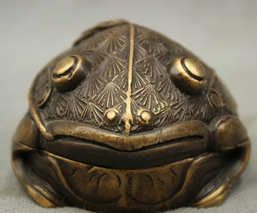 

song voge gem S2412 Folk Chinese Pure Bronze Copper Wealth Hoptoad Toad Statue Box Incense Burner