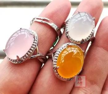 

free shipping Chalcedony Natural Ice color Jade Pith agate Ring Jewelry class ring series egg face bare stone inl Jewelry
