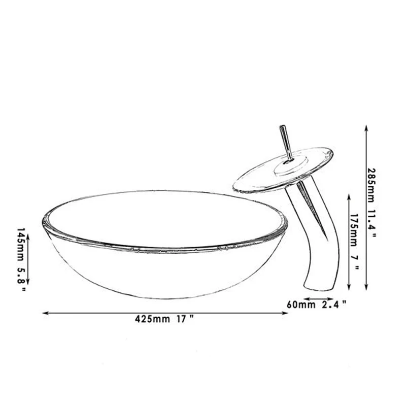 Раковина для раковины, стеклянная чаша для раковины, раковина умывальник для ванной комнаты, бронзовый водопад, кран с закаленным стеклом, раковина для ванной комнаты