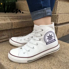 Вэнь белая парусиновая обувь дизайн на плоской подошве моряк морской якорь руль платформа кроссовки высокие мужские и женские плимсоллы