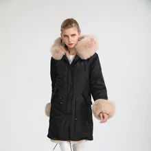 Presell Водонепроницаемый куртка-бомбер основа Россия парка с мехом Элитная телесного цвета меха лисы толстовки и манжеты толщина Меховая куртка