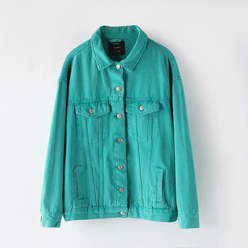 New Spring pink green black denim jacket women basic coat streetwear fashion loose button bomber jeans jacket chaqueta mujer