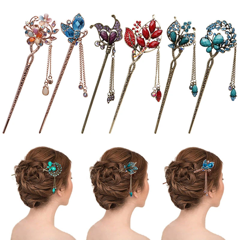 

Retro Women Girl Elegant Rhinestone Hairpin Hair Stick Headwear Hair Accessories Styling Tools Alloy Bobby Pin Colorful New