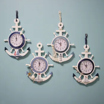 

Anchor Clock Beach Sea Theme Nautical Ship Wheel Rudder Steering Wheel Decor Wall Hanging Decoration factory outlet Mediterranea