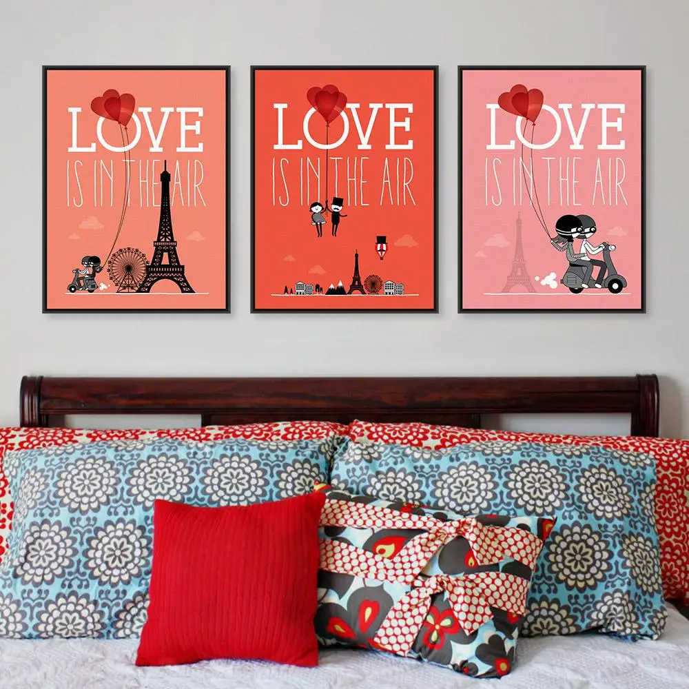 Triptych-Romantic-Paris-City-Couple-Love-Balloon-Wedding-Decoration-A4-Art-Prints-Poster-Wall-Picture-Canvas