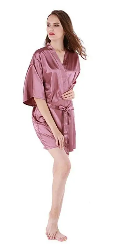 

Women Silk Satin Short Night Robe Solid Kimono Robe Fashion Bath Robe Sexy Bathrobe Peignoir Femme Wedding Bride Bridesmaid Robe