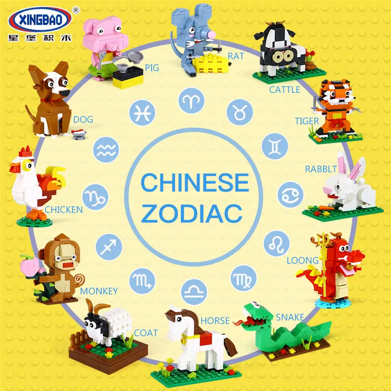 В наличии XingBao 18001 1155 шт китайский комплект знаков зодиака строительные блоки