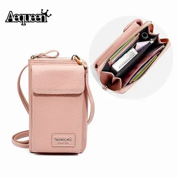 

AEQUEEN Ladies Solid Faux leather Clutch Bag Small Crossbody Bag For women Purses 4 Card Slot Card Bag Pink Green Mini Phone Bag