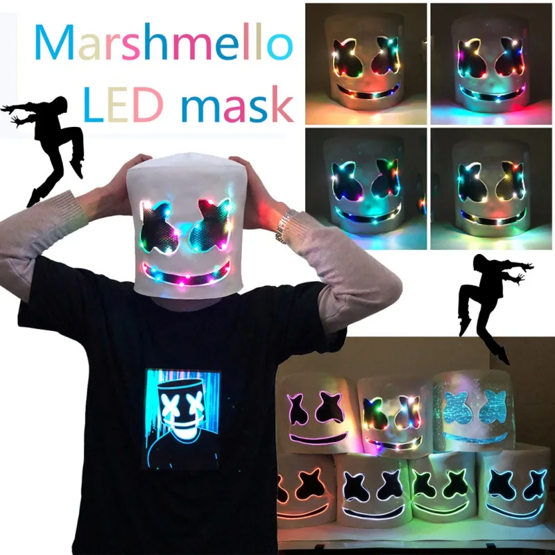 

New DJ Music Festival LED Luminous Helmet Mask Cosplay Prop Halloween Party Latex Masks Marshmallow Mask