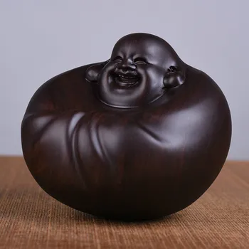 

Height 8/10cm Ebony Hand Carved Quartz Maitreya Happy Laughing Buddha Statue Free Shipping