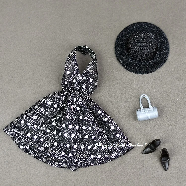 

[RFR012]Free Shipping 12 inch Fashion Doll Dress # Sequins Dress, Bag, Shoes and Hat Set Fit For 12" Fashion Royalty Doll Retail