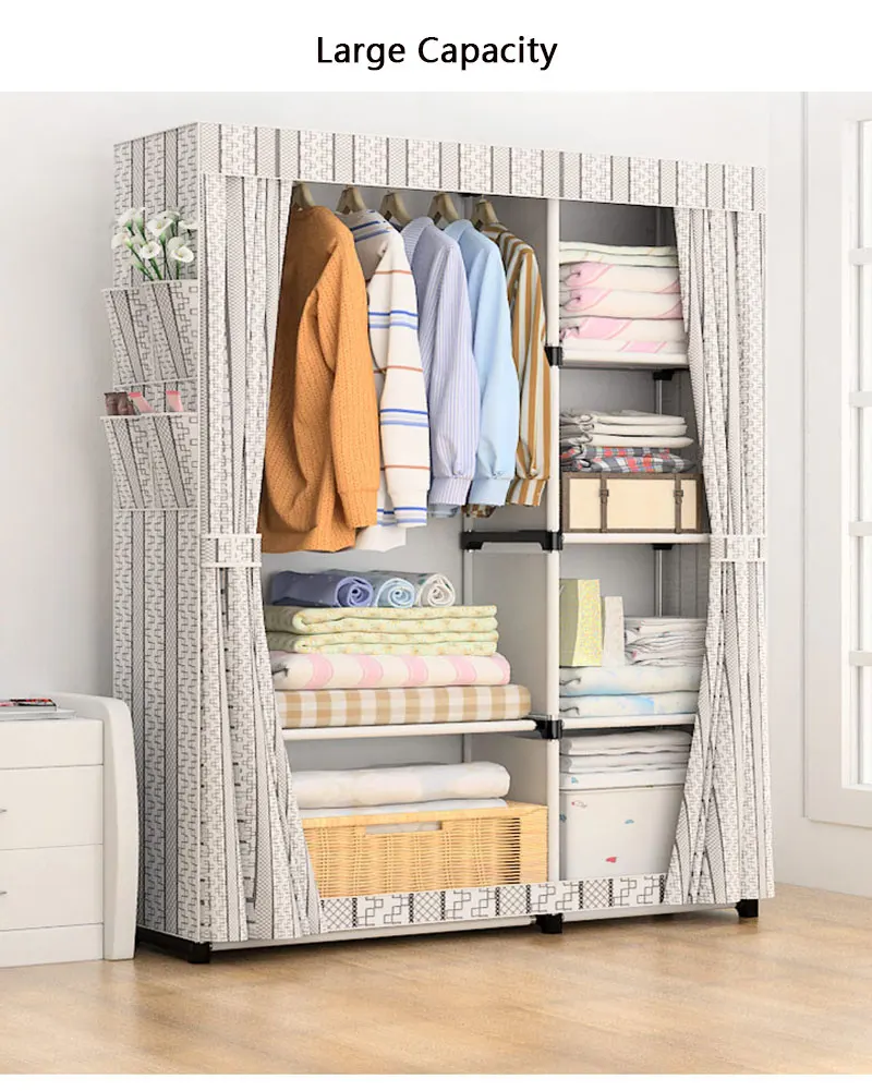 Современный минималистичный шкаф для одежды DIY сборочный стальной шкаф для хранения с усиленной трубой складной Тканевый шкаф мебель для спальни