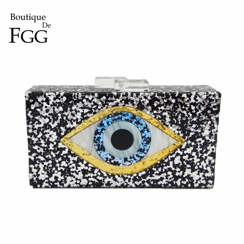 Eyes Print Shiny Acrylic Gold Evening Clutch Box Bag For Women Wedding Party Fashion Handbags Chain Shoulder Bag Messenger Bags tape print chain bag