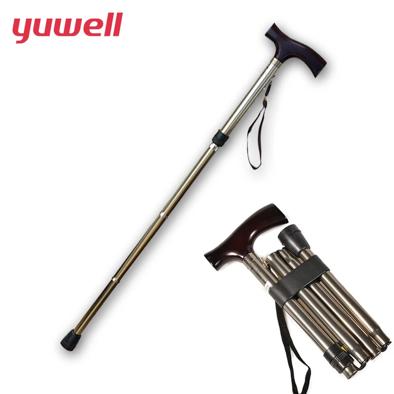 

yuwell Adjustable Foldable Crutch Ultra-Light Aluminum Alpenstock Walking Trekking Hiking Anti-Shock Anti-Skid Stick Cane Tools