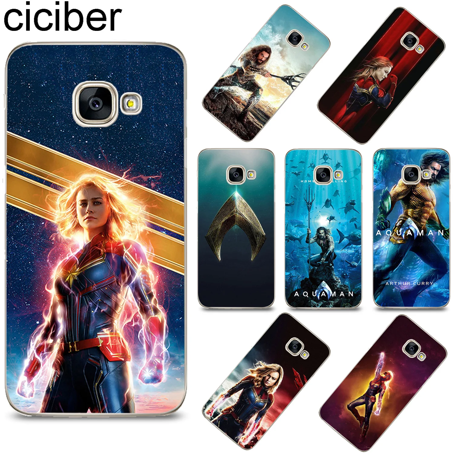 

ciciber Aquaman Captain Marvel Cover For Samsung Galaxy A8 A9 2018 PRO A6S A8 Plus 2018 A5 2016 A3 A7 2017 Soft TPU Phone Case