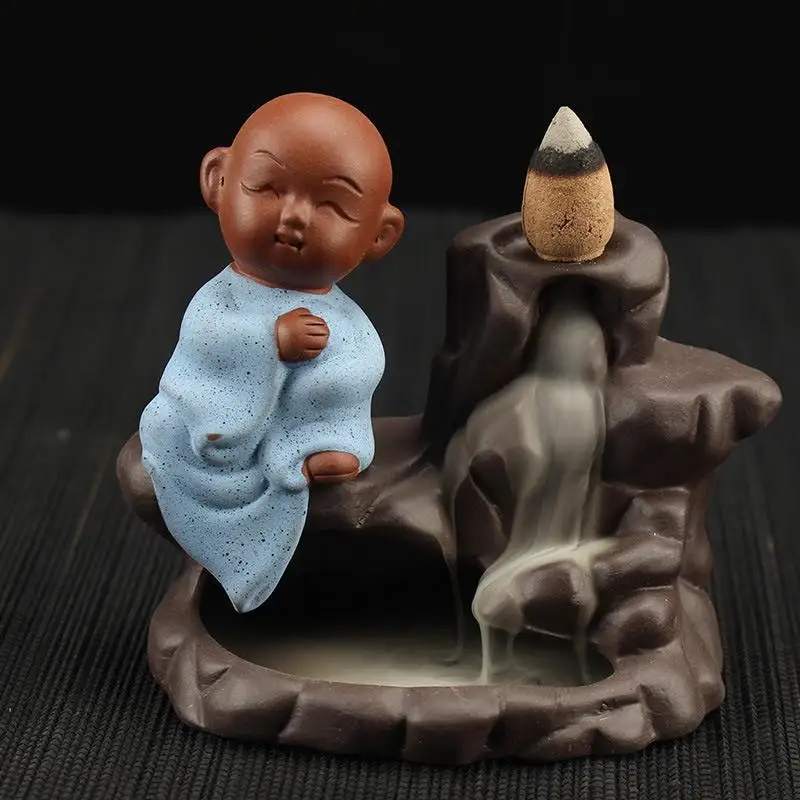 blue Маленький монах курильница для благовоний горелка Керамическая ладан держатель домашний декор Ганеша ароматерапия Будда курильница буддистские украшения - Цвет: blue