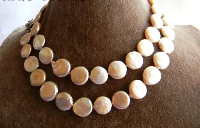 

Free shipping >>>>>32'' 14mm Pink Coin Freshwater Pearl Necklace