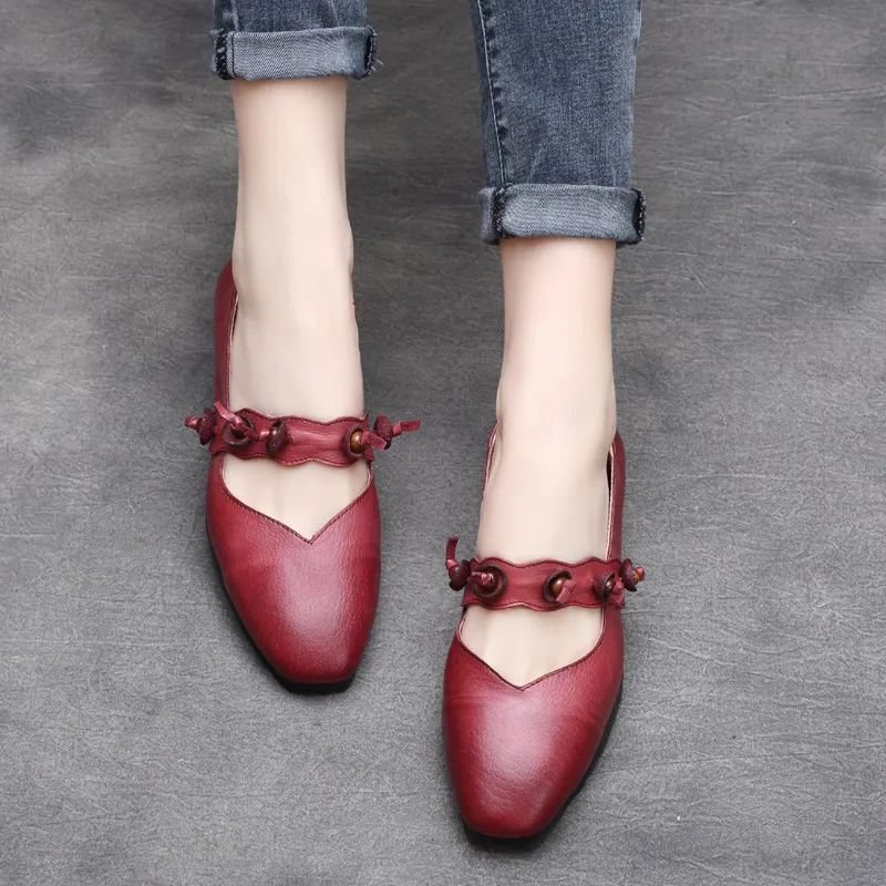 Women Leather Flats Wine Red Lazy Shoes Soft Ladies Loafers Spring ...