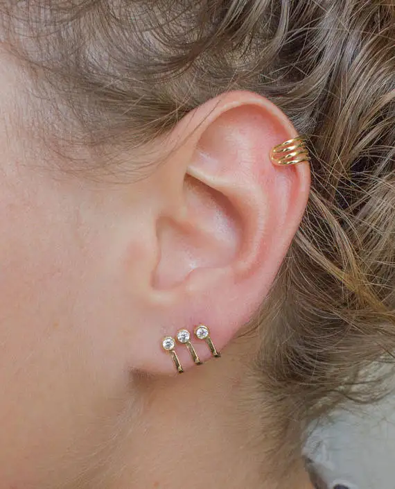 Женские серьги каффы из серебра 925 пробы с тремя камнями|earrings fashion|fashion earringscolorful