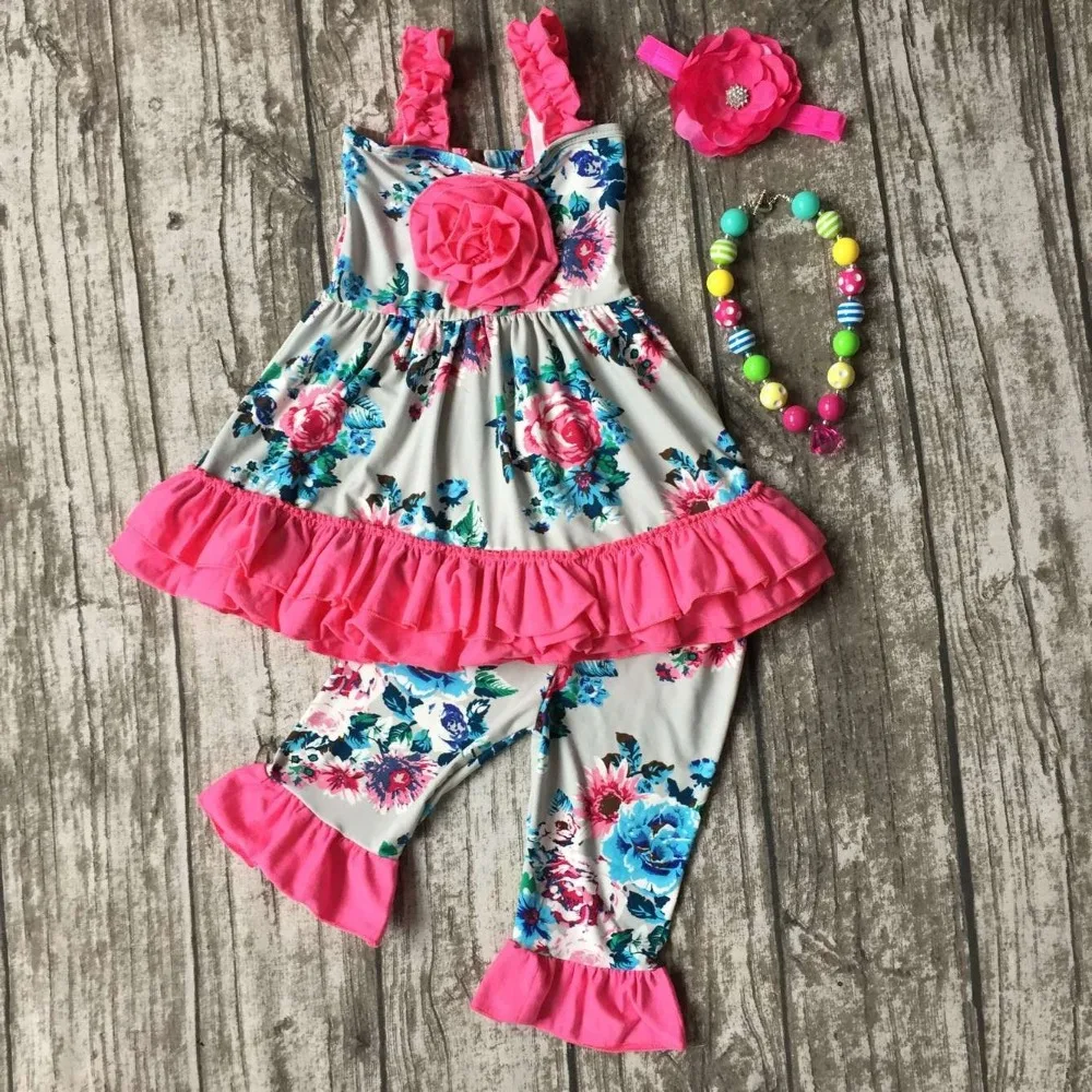 baby girls Summer spring clothing girls hot pink ruffle dress girls boutique summer floral