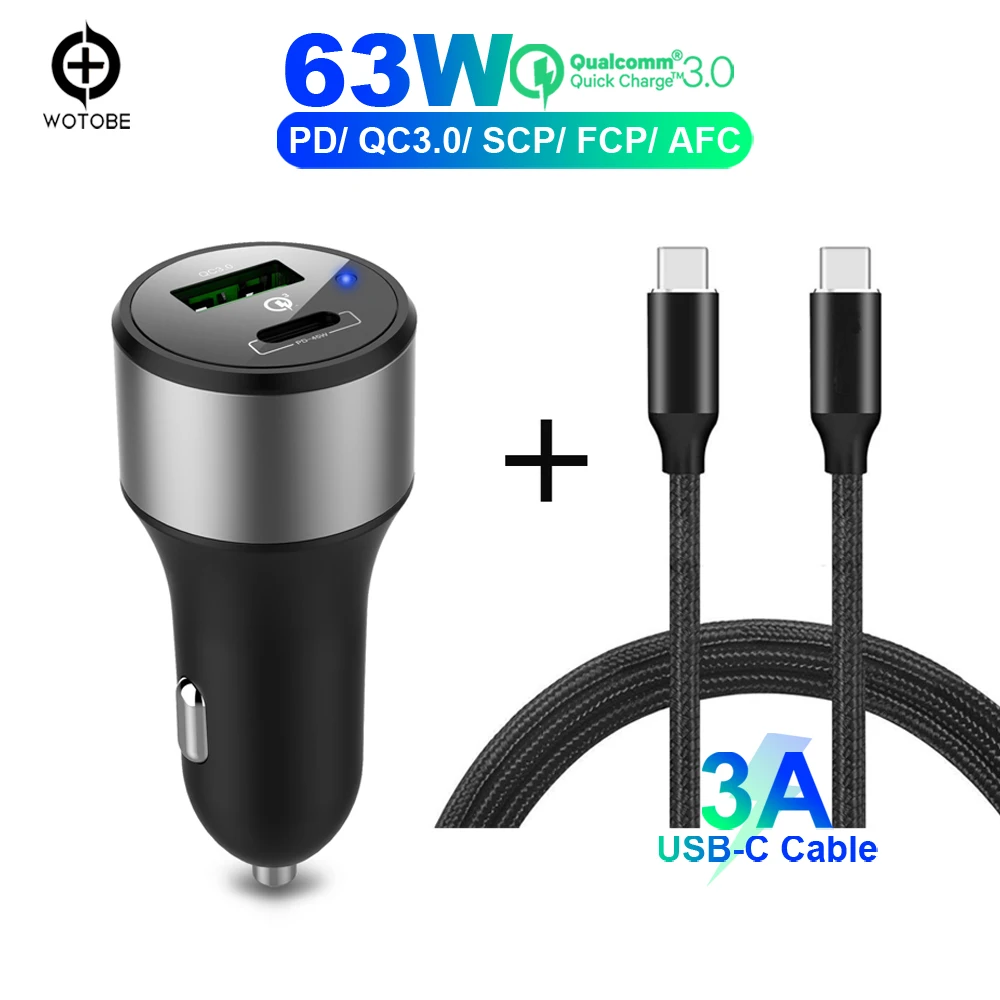 USB C TYPE-C PD 45 W شاحن سيارة تهمة سريع 3.0 18 W 63 W الطاقة كمبيوتر محمول محول الطاقة مع USB ل فون X/8/8 زائد سامسونج
