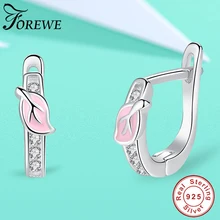FOREWE серьги из стерлингового серебра 925 пробы проложить AAA циркония Розовая эмаль серьга-гвоздик с листком для девочек Дети Мода ювелирные изделия