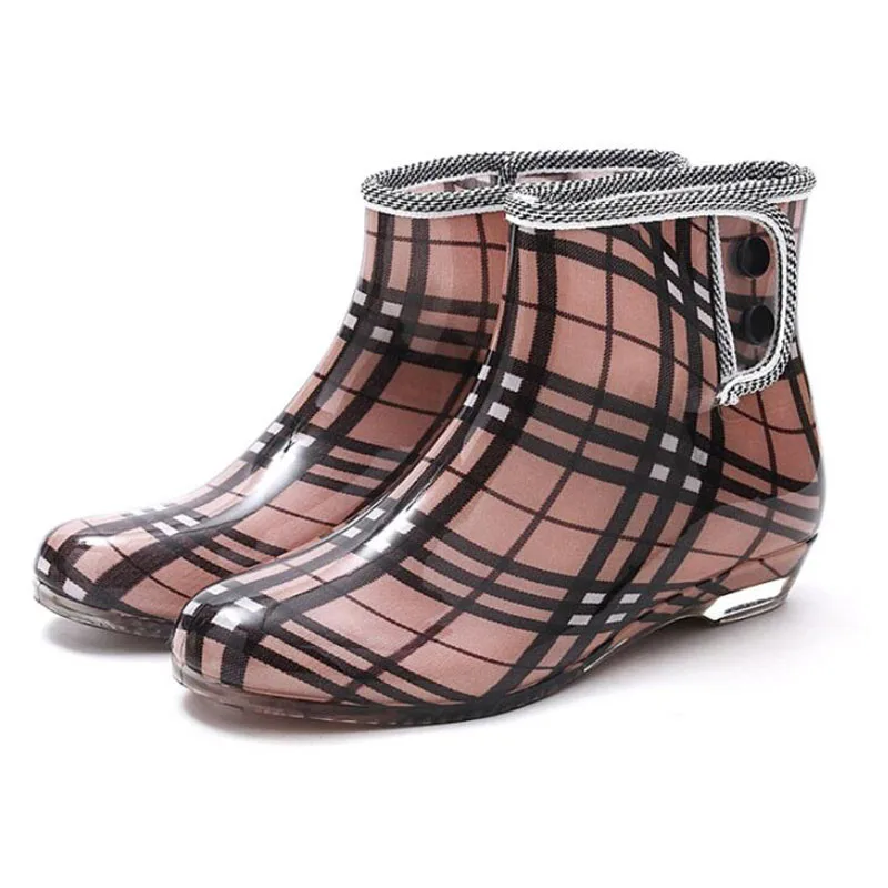 

Women Rain boots autumn/winter Anti-skip Rubber Boots rain shoes with plush keep warm women ankle winter women boots 8e10
