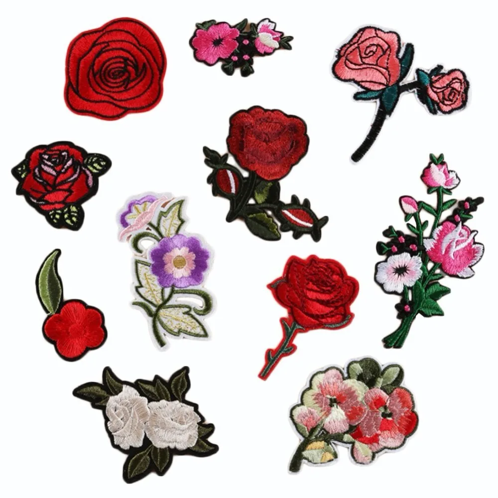 

1PC Rose Flower Leaves Embroidery Iron On Applique Patch Sew On Patch Craft Sewing Repair Embroidered Hat Bag Jeans Patches