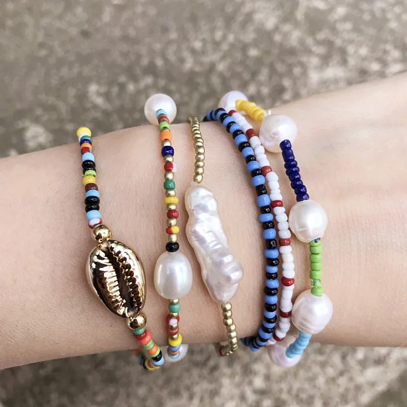 

bijoux MAJORCA BRACELET SET pack colorful seed beads women boho freshwater pearls solo accessorizes coquillage wrap bracelet