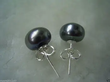 

Beautiful Genuine 8-9 mm Black Fresh water Pearl Stud Earrings