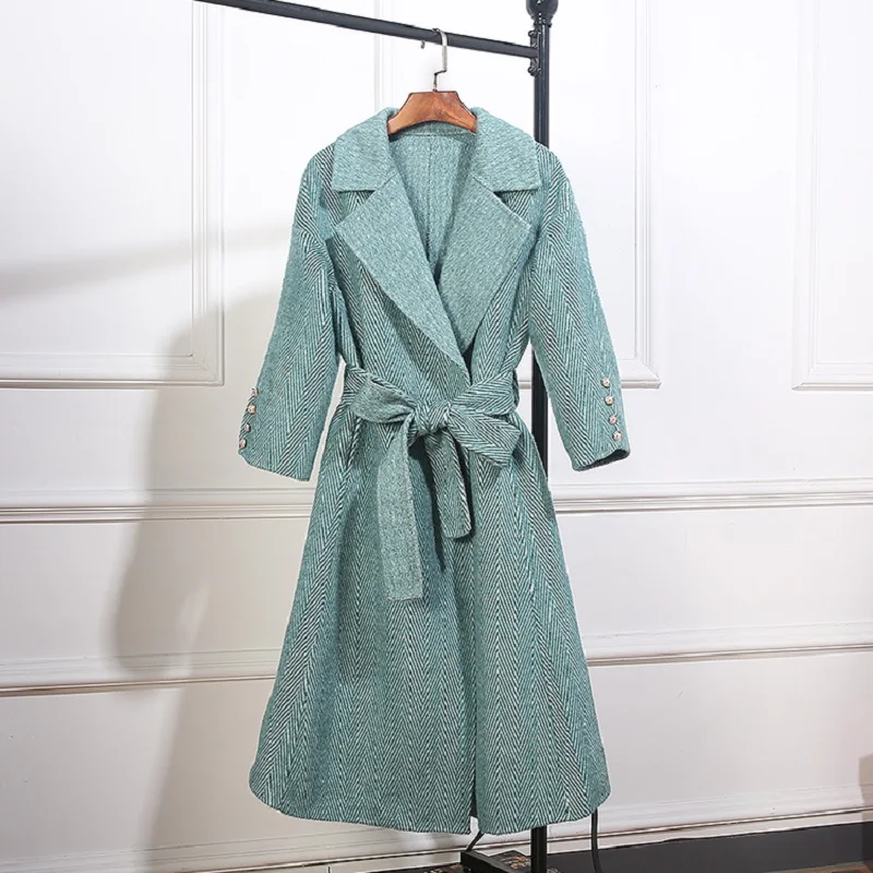 Femmes Manteau khaki À Laine Vert Kaki Outwear Cachemire 100 Des Face 2018 Ceinture Double Gray D'hiver Taille La Gris Plus green amp; Chaud Manteaux Ezqxg