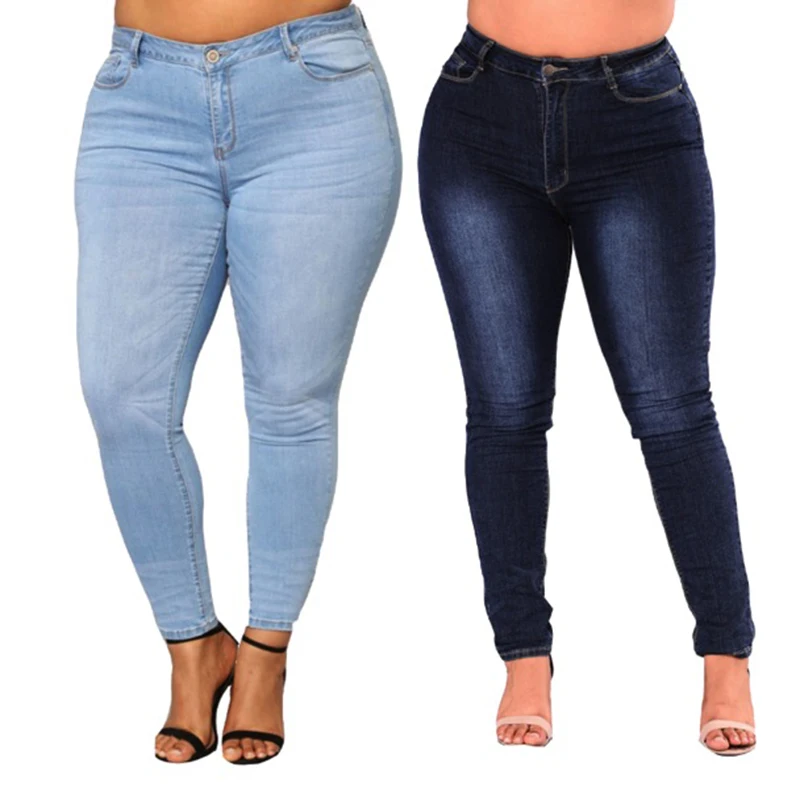 

PLUS SIZE Jeans Women High Waist waisted Skinny Pencil Blue Denim Pants women Stretch solid elastic Jeans women 4XL 5XL 6XL 7XL