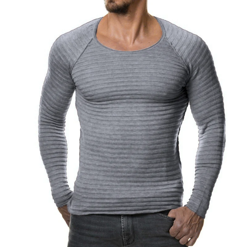 Для мужчин вязаный свитер осень-зима модная брендовая одежда Для мужчин в полоску свитера сплошной Цвет Slim Fit Для мужчин пуловер - Цвет: Серый