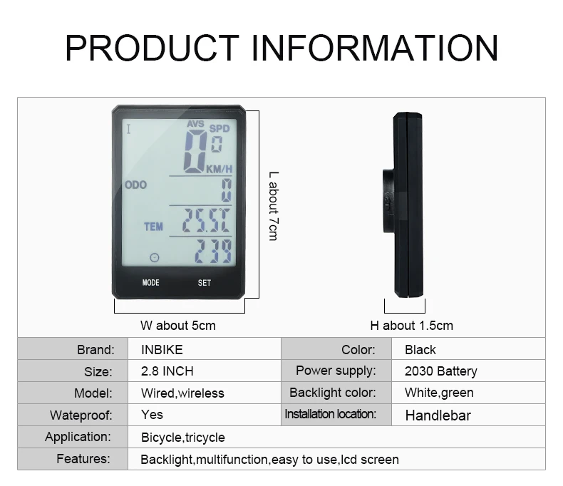 Waterproof Bicycle Computer 2.8inch Big Screen Digital Speedometer Cycle Statistics Monitor MTB Computer Wireless Bike Odometer