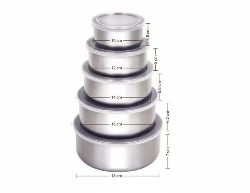 5 шт./компл. из нержавеющей стали Crisper чаша для смешивания контейнер для еды 5 чаш с 5 крышками для кухонных инструментов хранилище специй бутылка - Цвет: 01