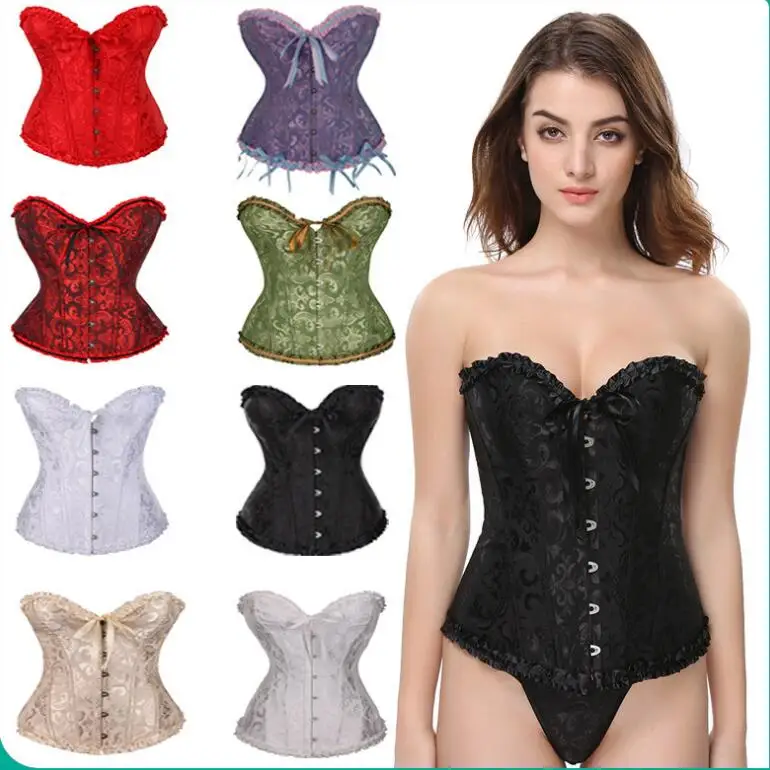 Sexy Lingerie Bustiers Black Satin Embroidered Corset Overbust Corsets PLUS SIZE: S M L XL XXL 3XL 4XL 5XL 6XL 8XL