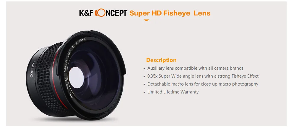 K& F CONCEPT HD 58 мм 0.35x фотообъектив рыбий глаз Широкий формат макро Объективы для Canon 850D 800D 760D 750D 700D 650D 600D 200D 77D 80D