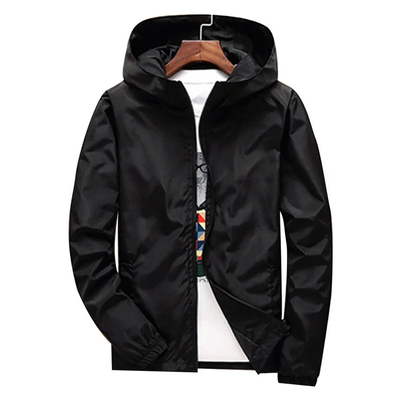 

HEFLASHOR Spring Jacket Men Casual Solid Windbreaker Zipper Thin Hooded Coat Outwear Male Windbreakers Plus Size 6XL 7XL