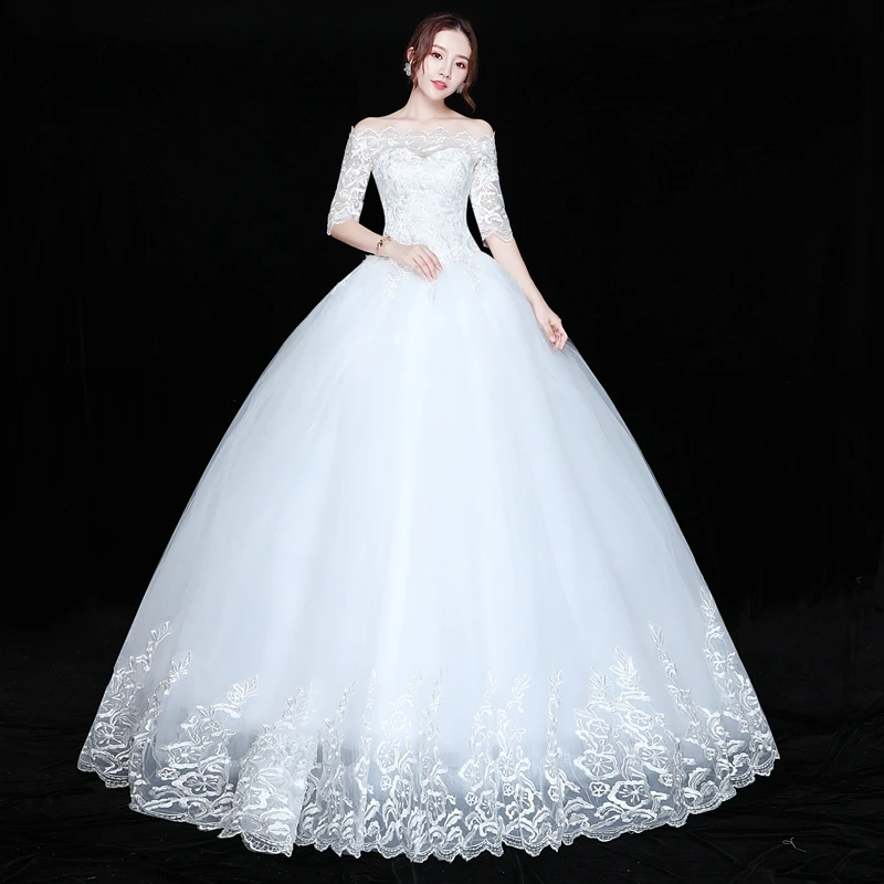 Свадебные платья с коротким рукавом, новинка, корейское винтажное кружевное платье с аппликацией, Вышитое блестками, свадебное платье, Vestido De Noiva MD